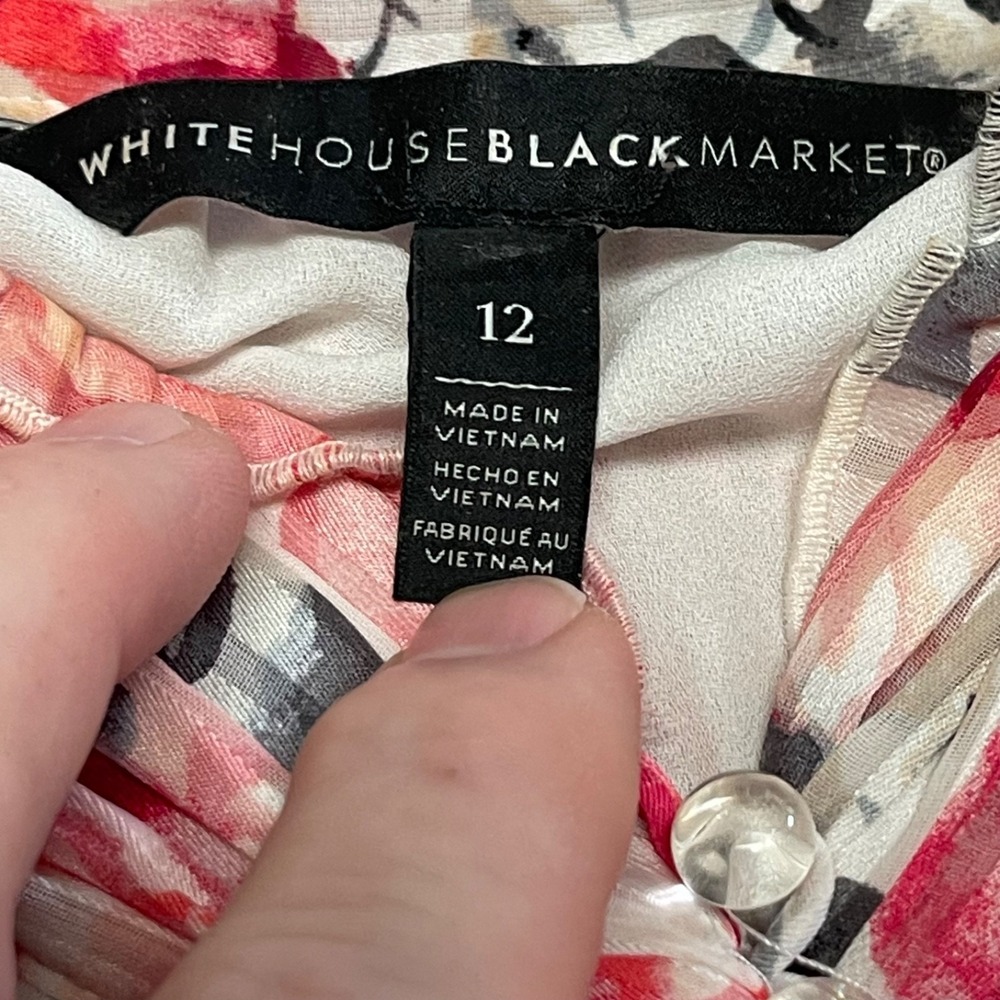 White House Black Market Sz 12 Striped Rose Keyhole Mock Neck Sleeveless Blouse - Picture 11 of 14